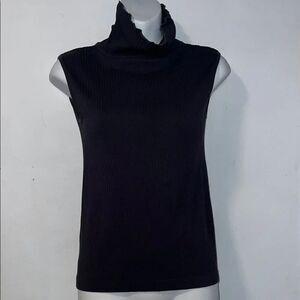 C’EST MOI Navy Blue Butter Soft Seamless Ribbed Turtleneck Tank Top-OS